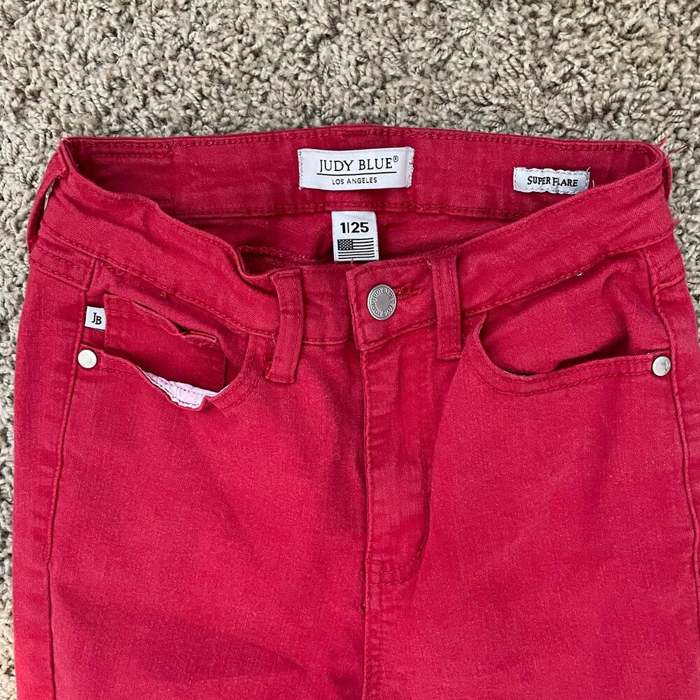 Judy Blue Gameday Red Super Flare Bell Bottom Jeans size 1/25 stretchy - Picture 5 of 12